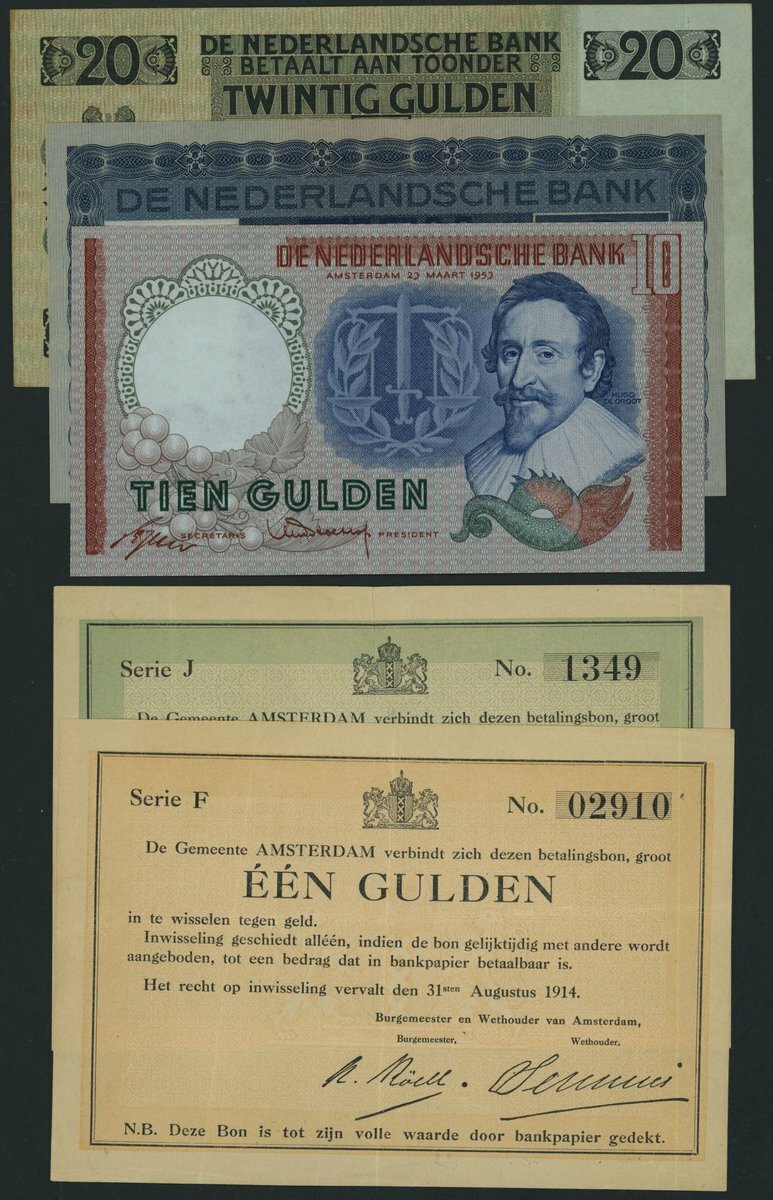 Netherlands group, [6 notes] 1914-53, (Pick 44, 49, 70, 85, two ...