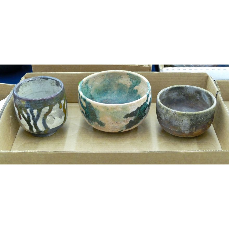 Box 3pc Raku Studio Pottery Tea Bowls
