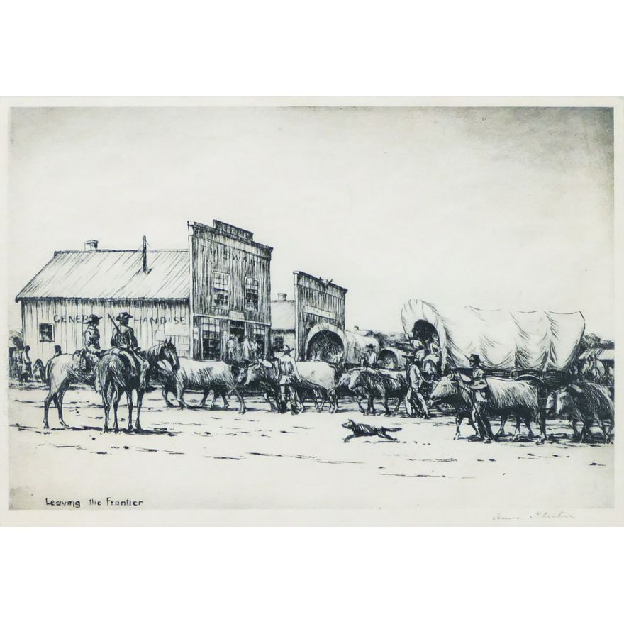 Hans Kleiber ''Leaving the Frontier'' Signed Etching Framed 13''x15.5''