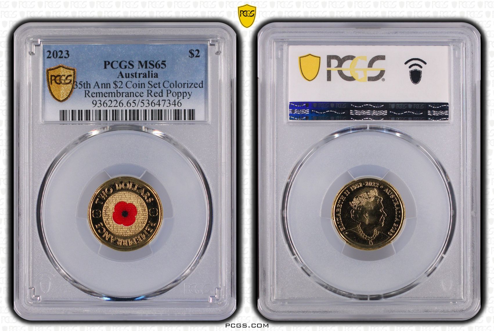 35th Ann $2 Coin Set Remembrance Red Poppy, Two Dollar, 2023, PCGS MS65