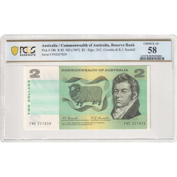 Coombs/Randall,Two Dollar, ND (1967), PCGS Choice AU 58