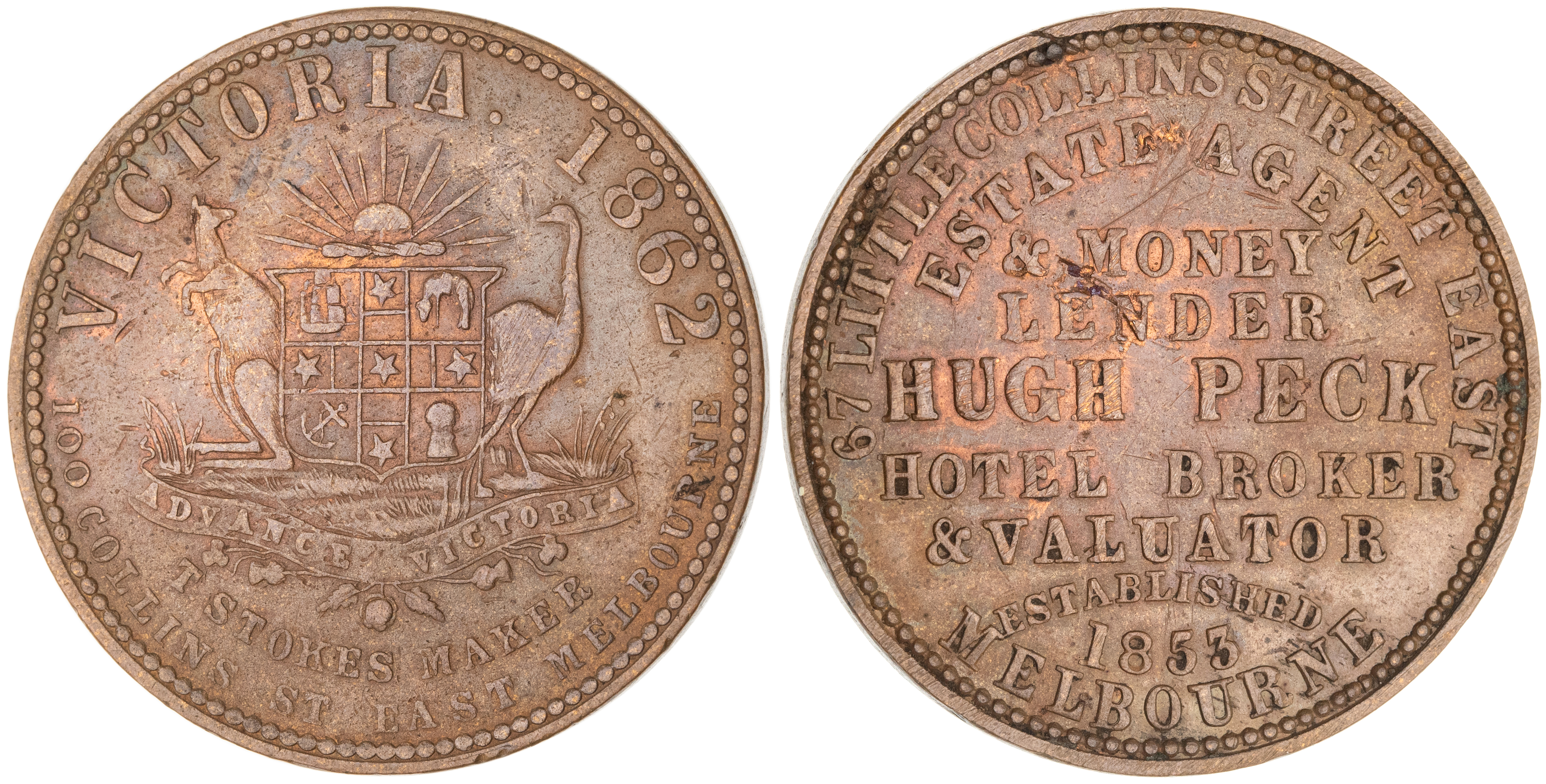 Melbourne, Victoria, Hugh Peck, Penny, 1862, VF