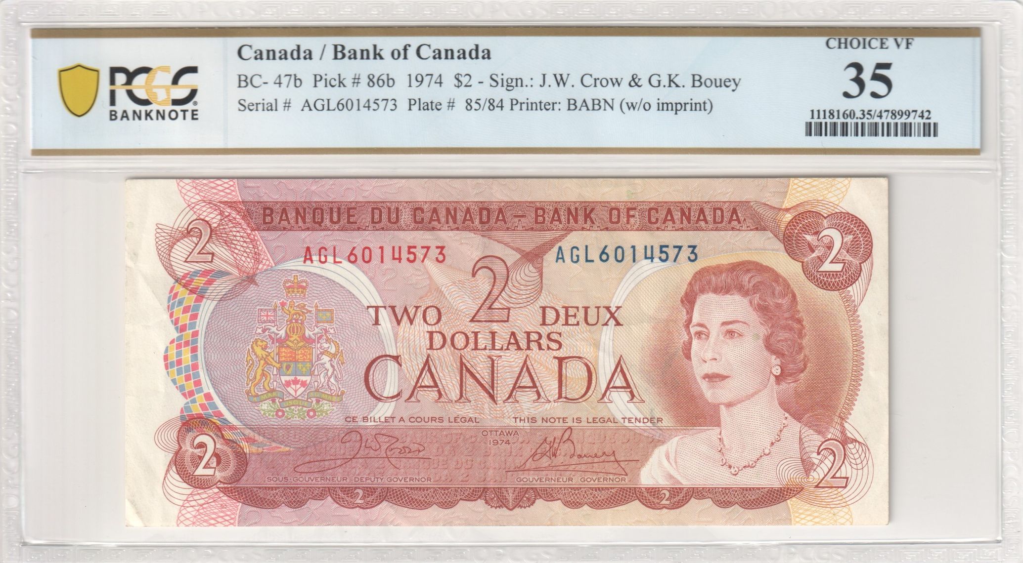 Canada, Two Dollars, 1974, PCGS Choice VF 35