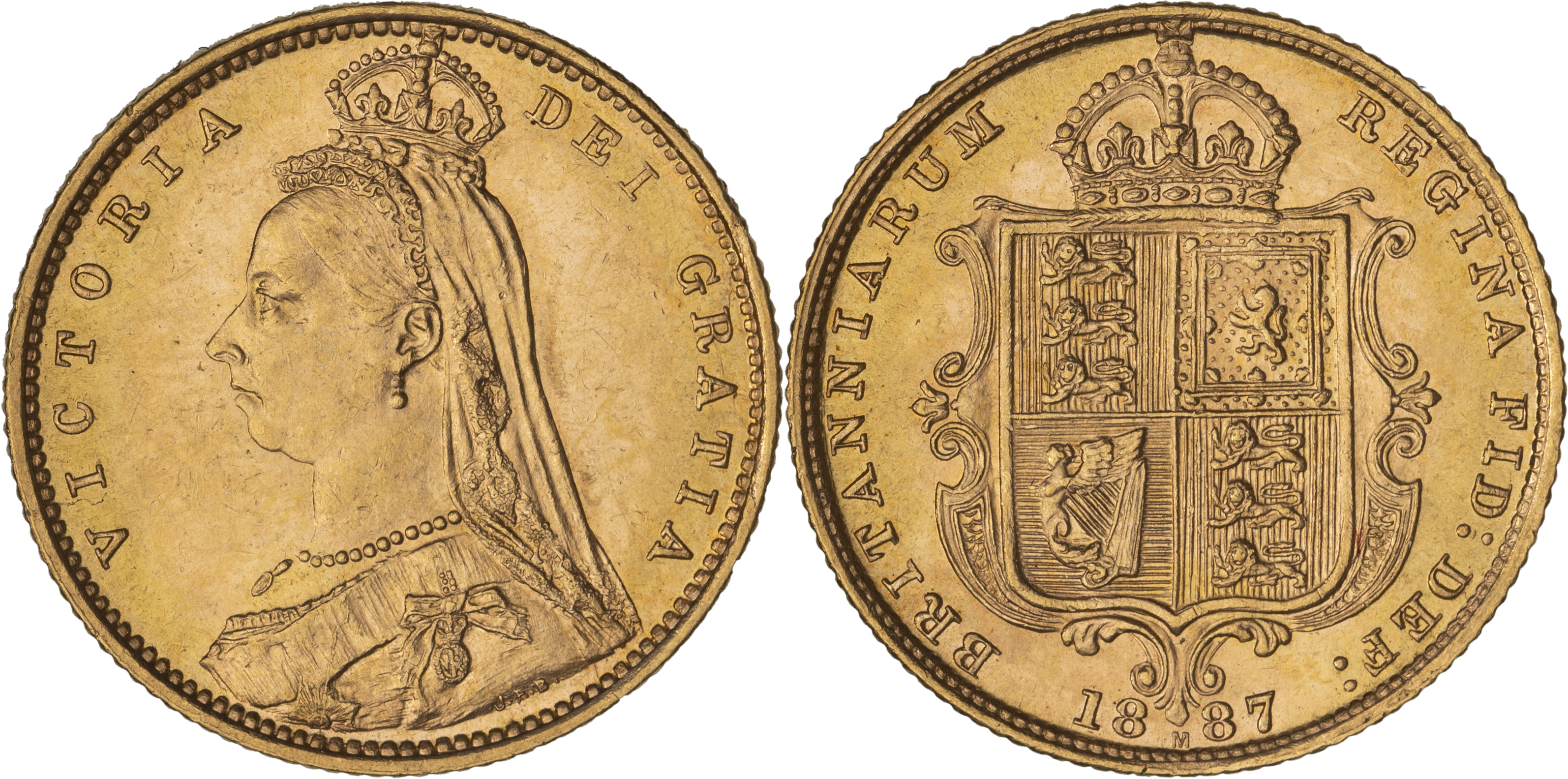 Victoria, Shield Reverse - Jubilee Head, Half Sovereign, 1887-M, UNC