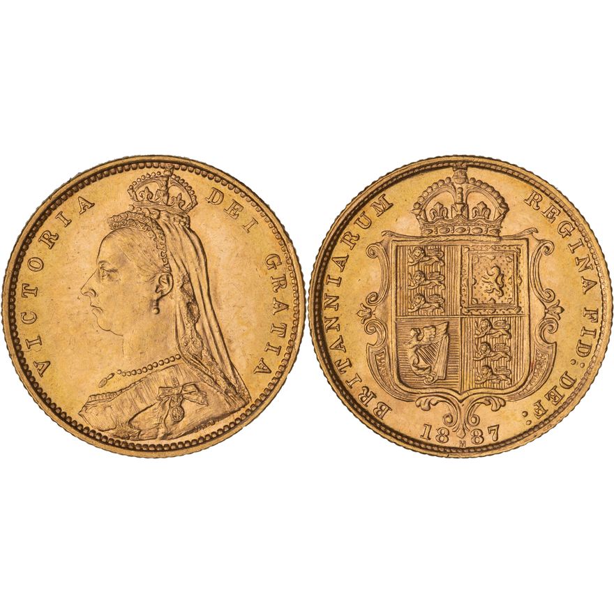 Victoria, Shield Reverse - Jubilee Head, Half Sovereign, 1887-M,  UNC