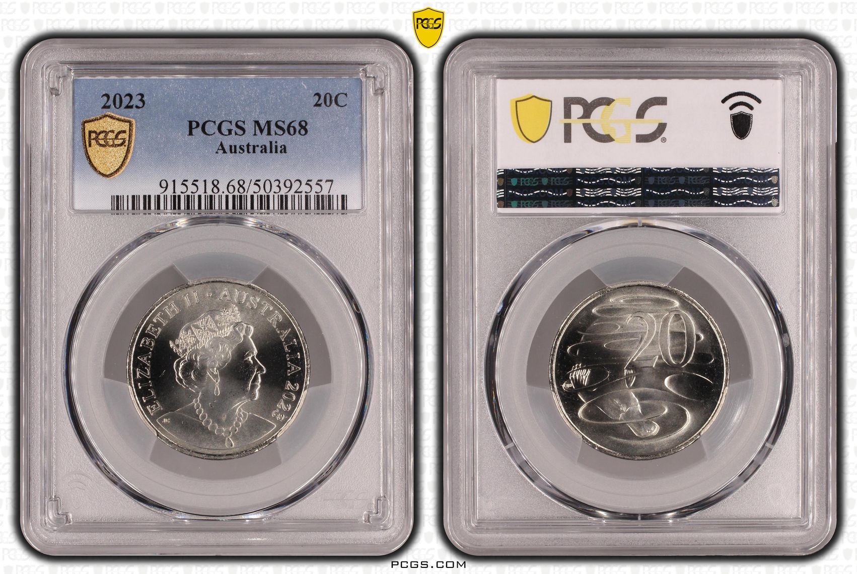 172 · Elizabeth II, Twenty Cent, 2023, PCGS MS68