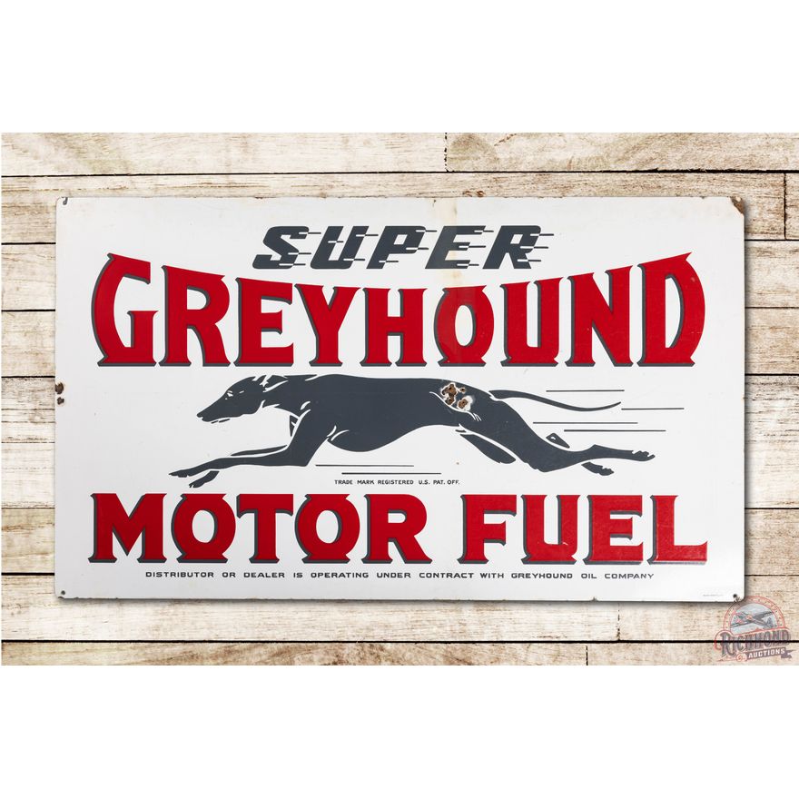 5' Super Greyhound Motor Fuel Double Sided Porcelain Sign