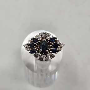 14K White Gold Sapphire Diamond Cluster Ring Size 7