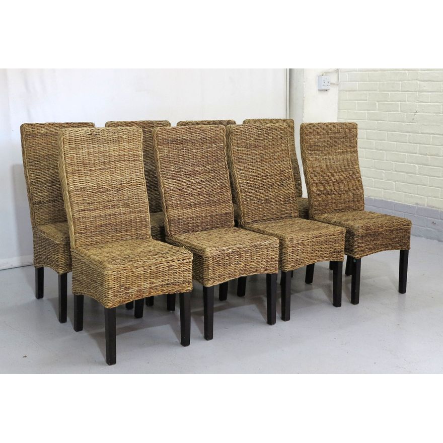 SET OF 8 RUSH UPHOLSTERED DINING CHAIRS