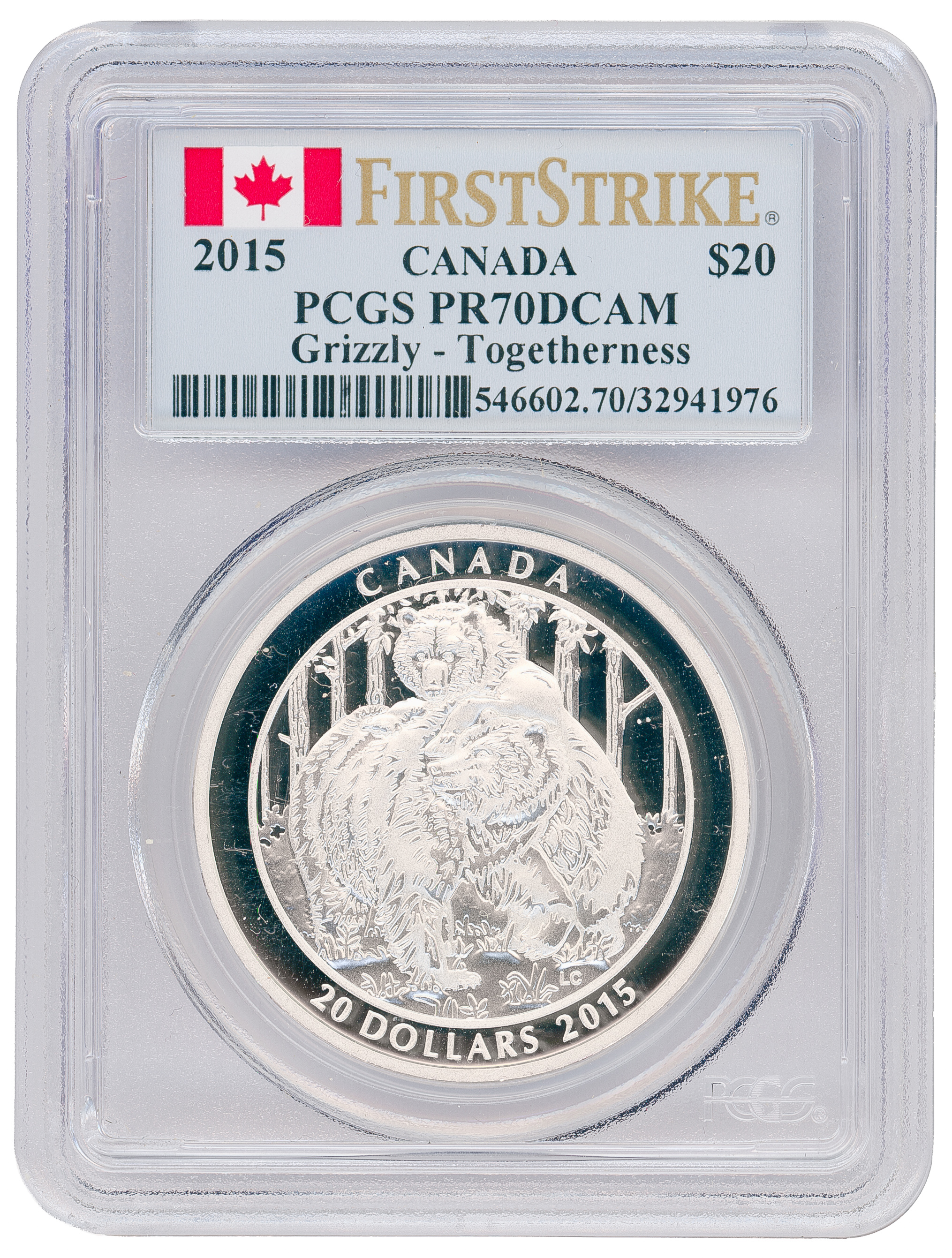 Canada, Grizzly Bear - Togetherness, Two Dollar, 2015, PCGS PR70DCAM