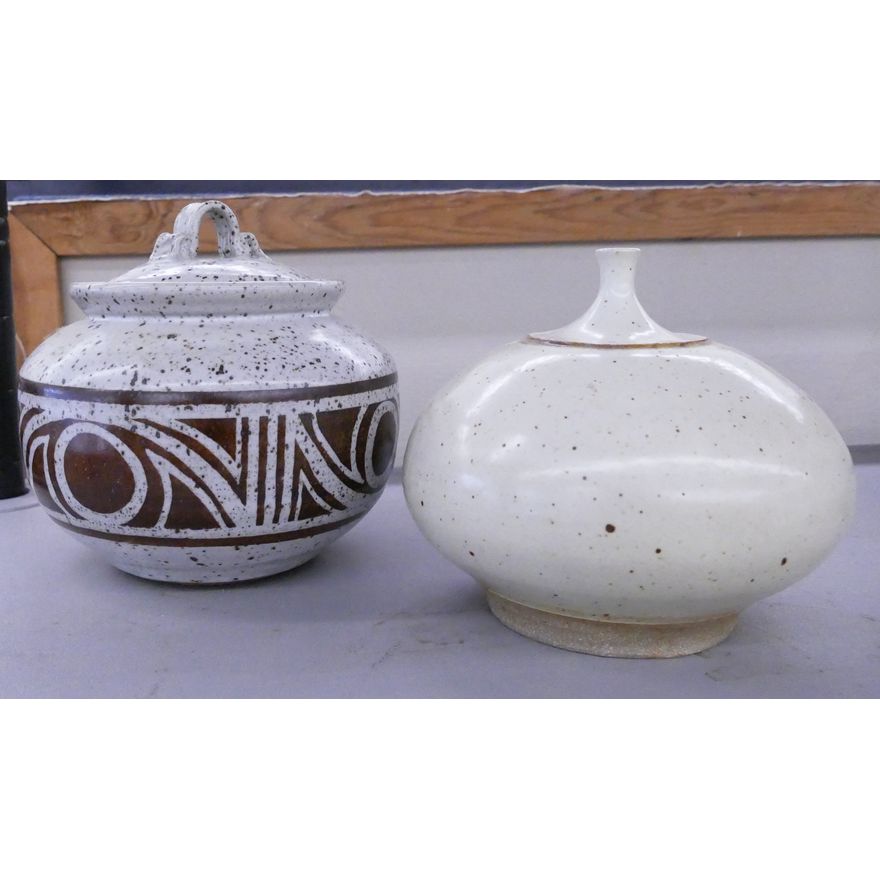 2pc Studio Pottery Vase and Jar- 7-8''