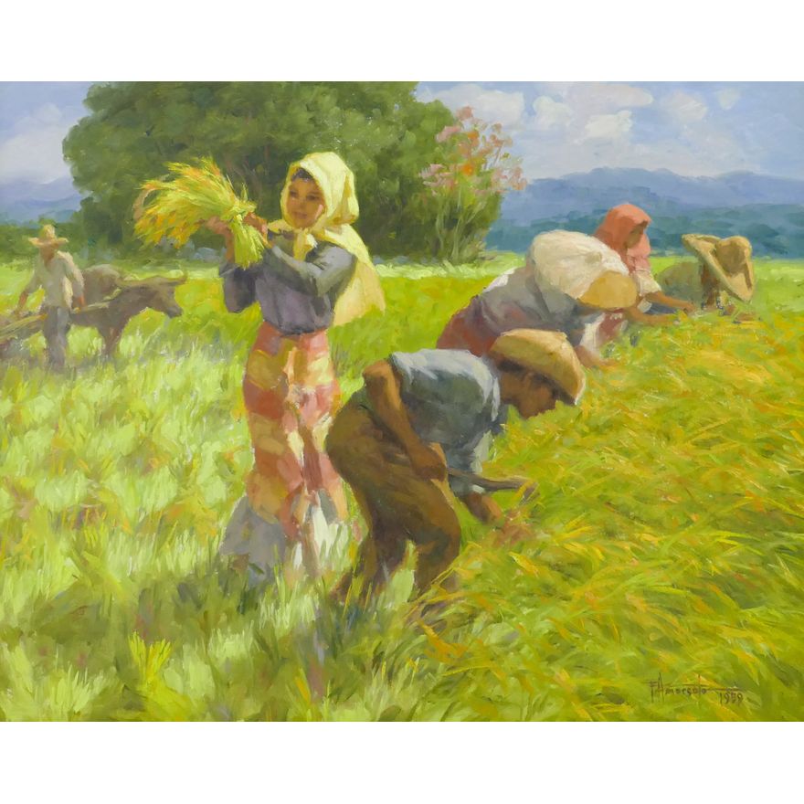 Fernando Amorsolo (1892-1972 Philippines) 'Untitled' (Harvesting) Oil on Canvas, 1959