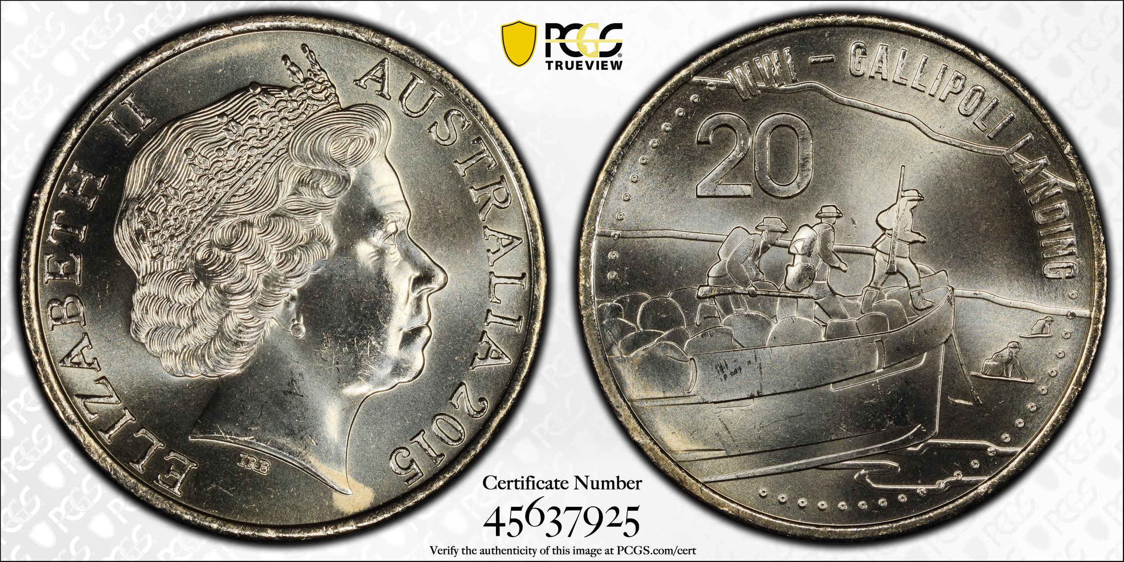 Gallipoli Landing , Twenty Cent, 2015, PCGS MS66