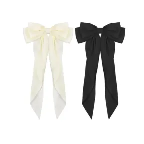 2 pieces Women s Oversized Black White Satin Butterfly Bow Hair Clip |