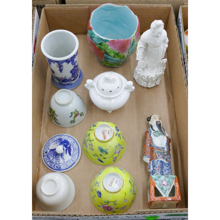 Box Old Chinese Porcelain Cups & Figures