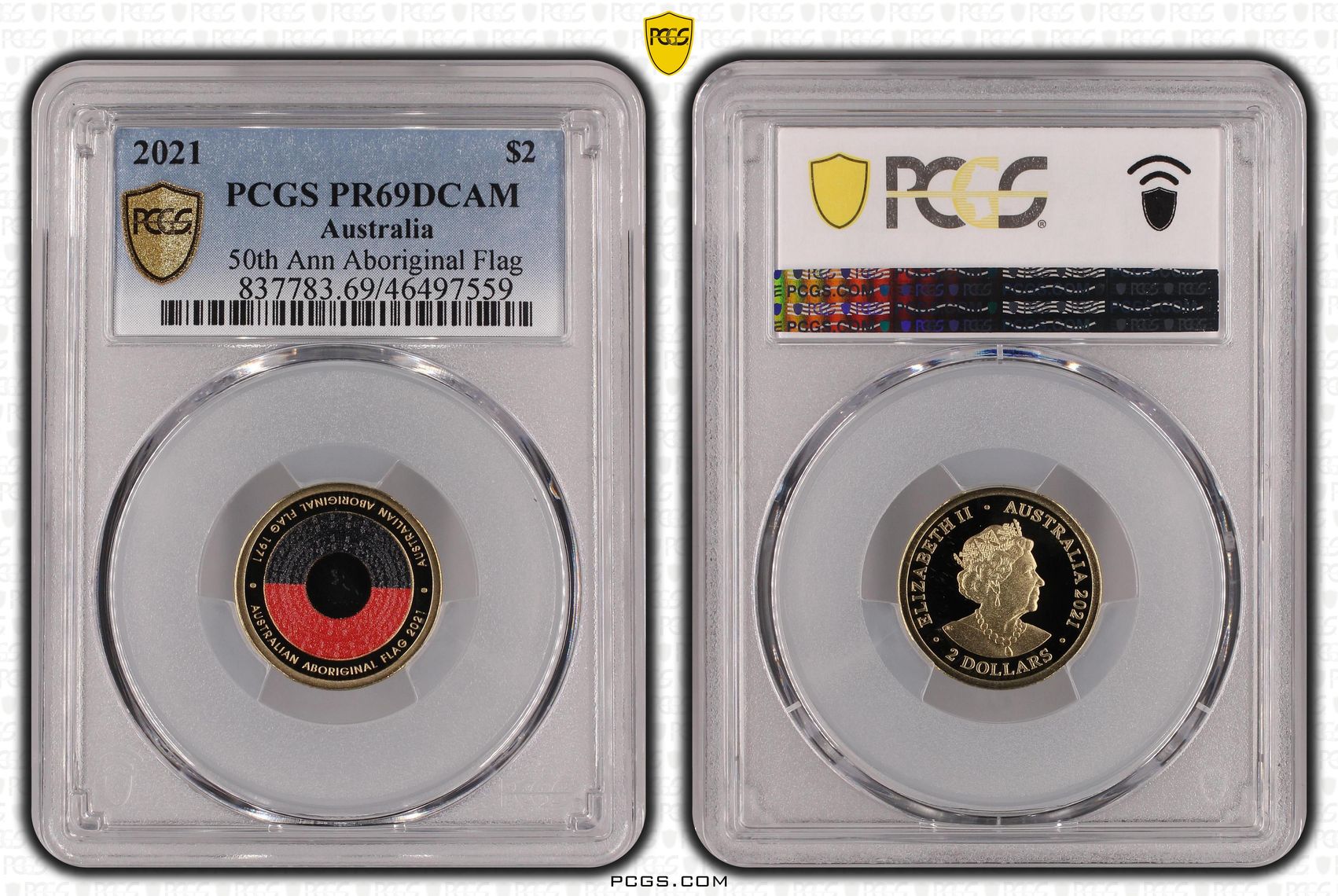 50th Ann Aboriginal Flag Colorized , Two Dollar, 2021, PCGS PR69DCAM