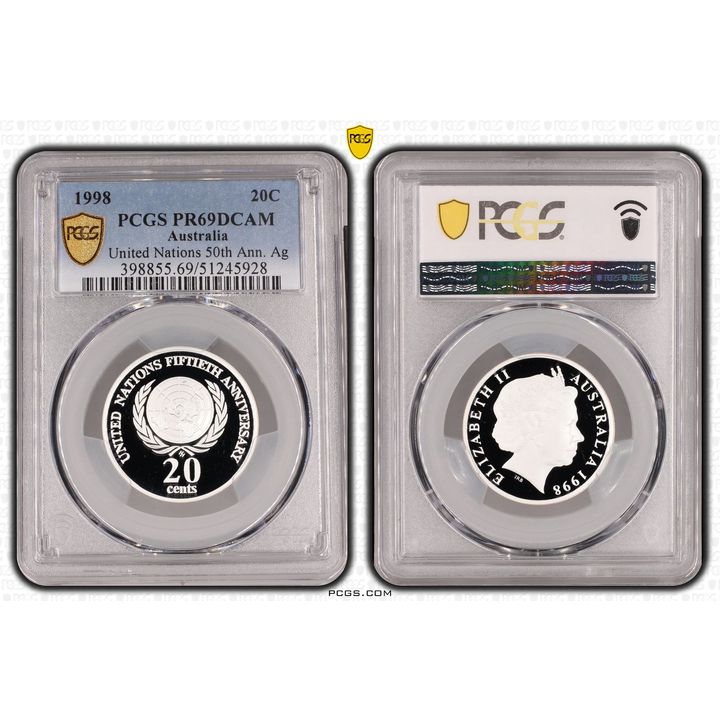 United Nations 50th Ann. Ag, Twenty Cent, 1998, PCGS PR69DCAM