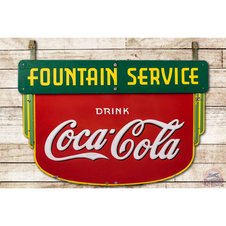 5' Drink Coca-Cola & Attached Fountain Service Porcelain Signs TAC 8.5