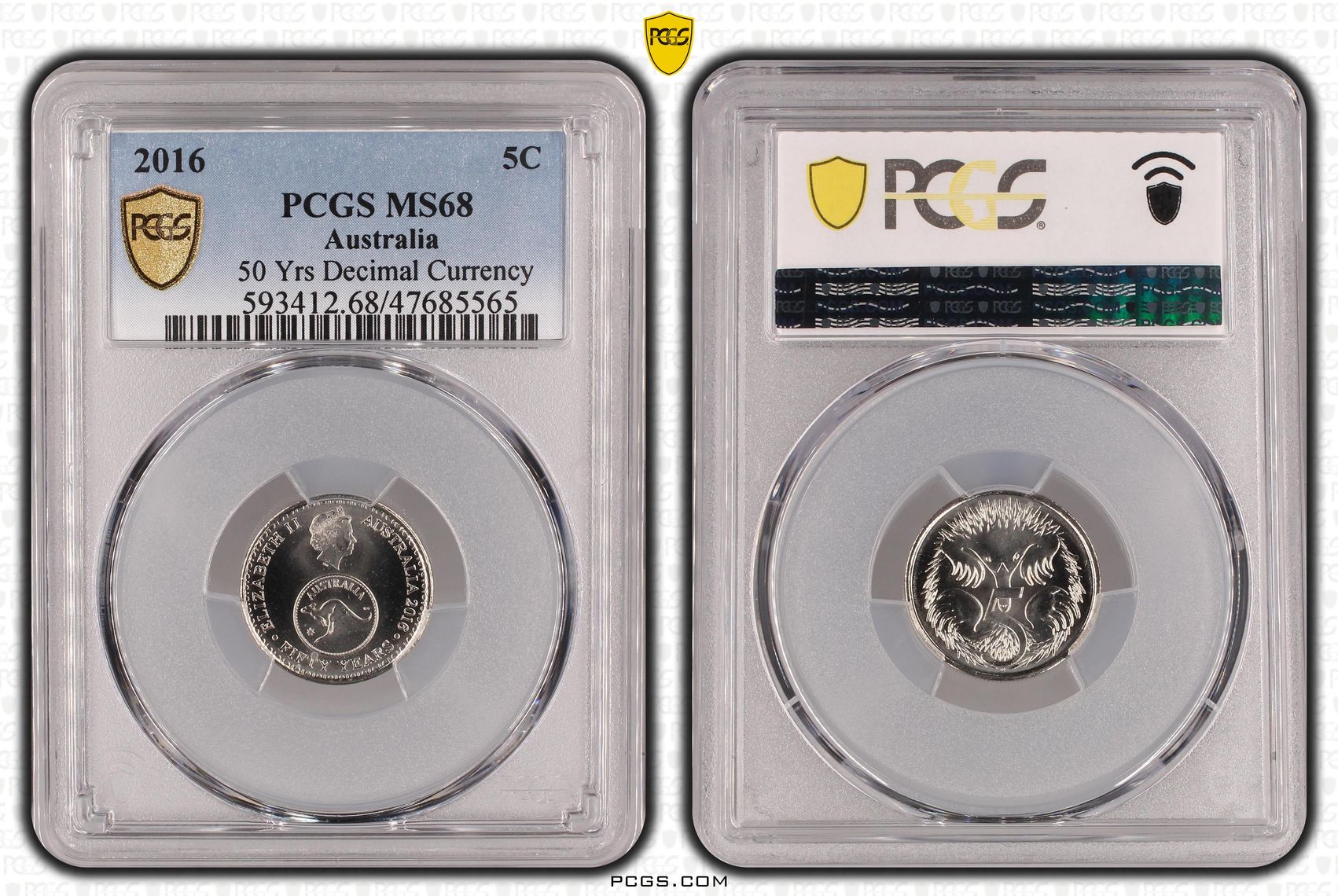 50 Yrs Decimal Currency , Five Cent, 2016, PCGS MS68
