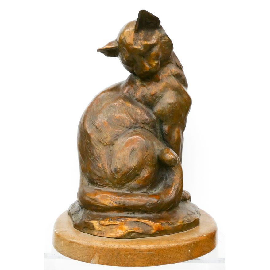 Sandy Scott Preening Cat Bronze Sculpture, 1998