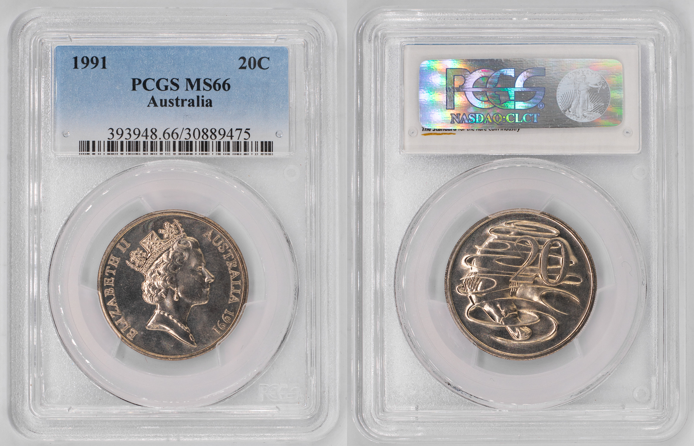 Elizabeth II, Twenty Cent, 1991, PCGS MS66