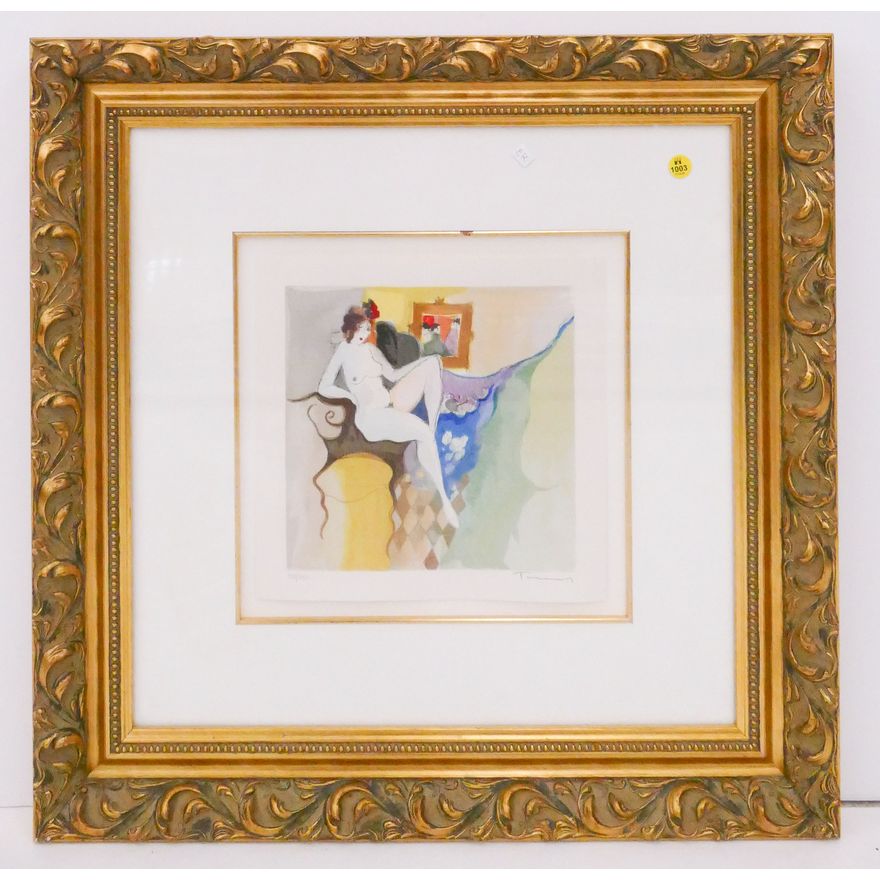 Itzchak Tarkay 'Sandra with Flowers' S/N Serigraph Gallery Framed- 25x25''