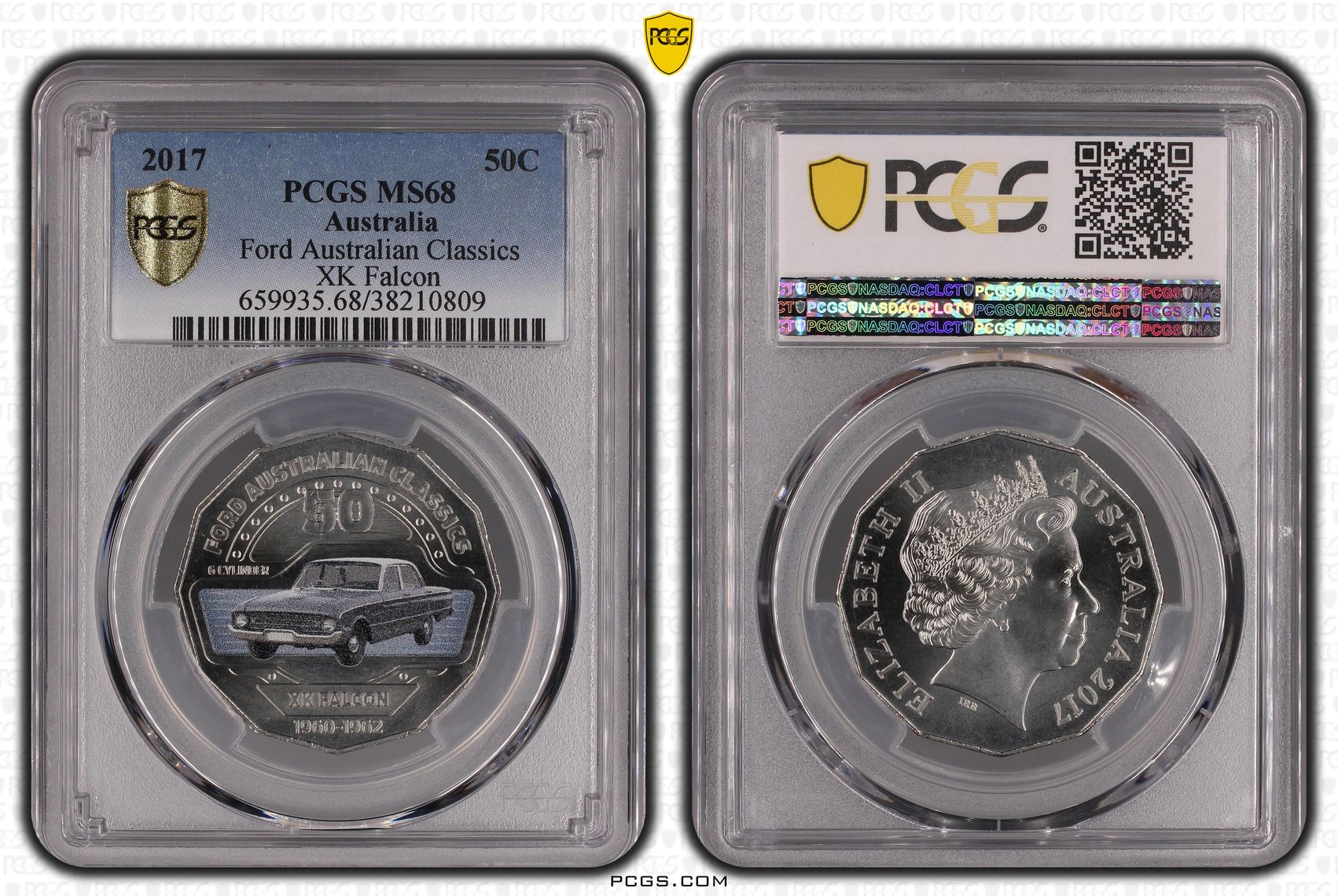 196 · Elizabeth II, Ford Australian Classics - XK Falcon , Fifty Cent, 2017, PCGS MS68