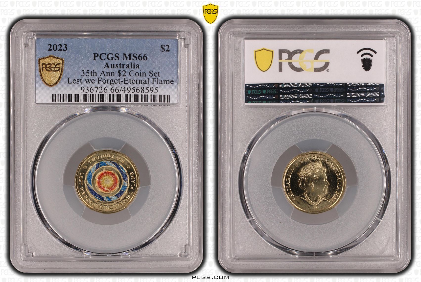 35th Ann $2 Coin Set Colourised Lest We Forget-Eternal Flame, Two Dollar, 2023, PCGS MS66