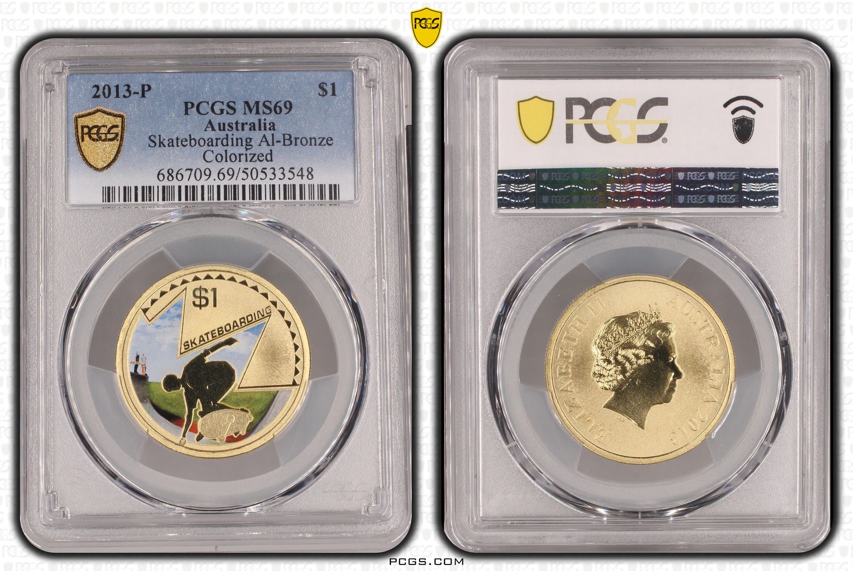 Skateboarding Al-Bronze POP 2/0, One Dollar, 2013-P, PCGS MS69