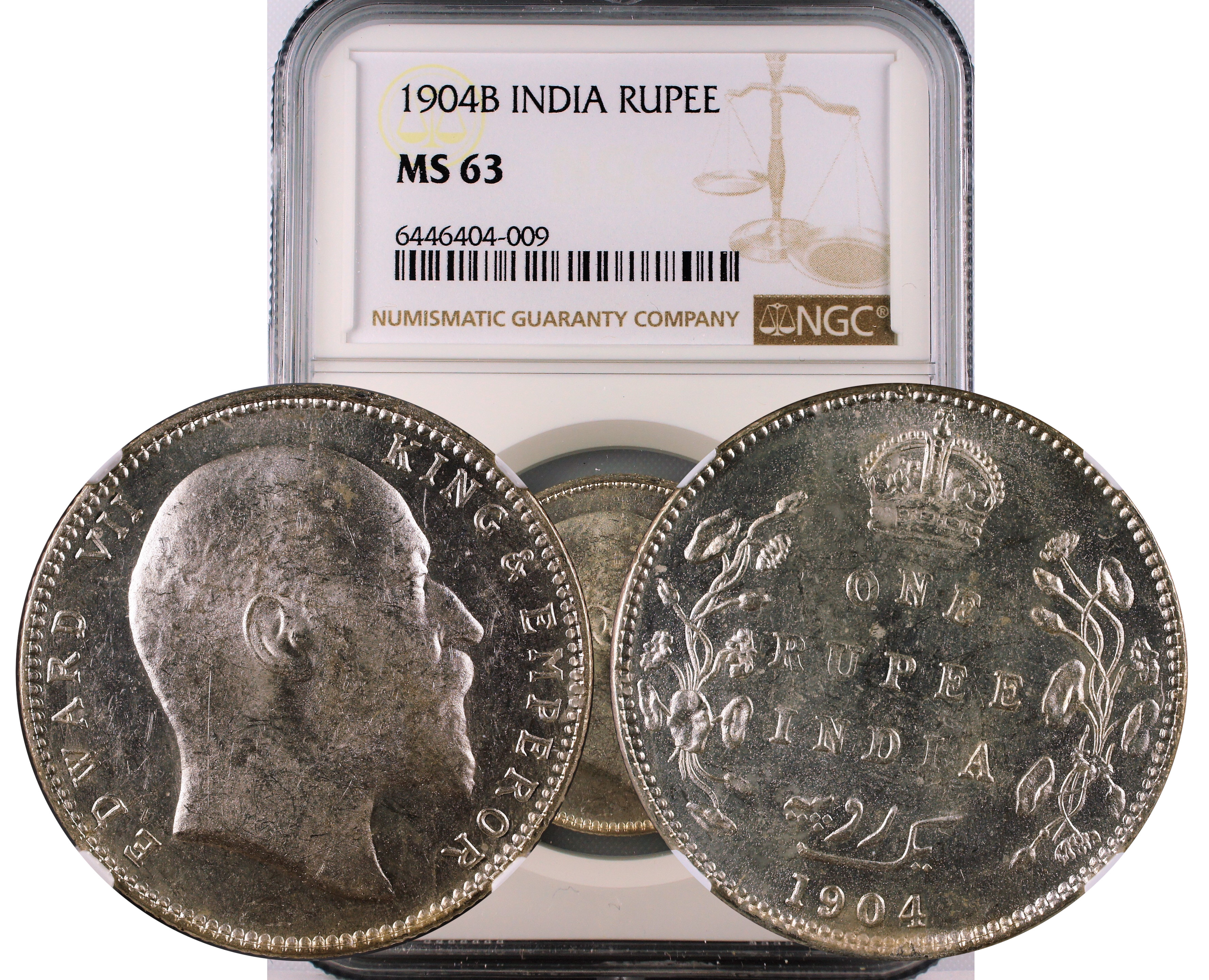 1904 B INDIA RUPEE MS63