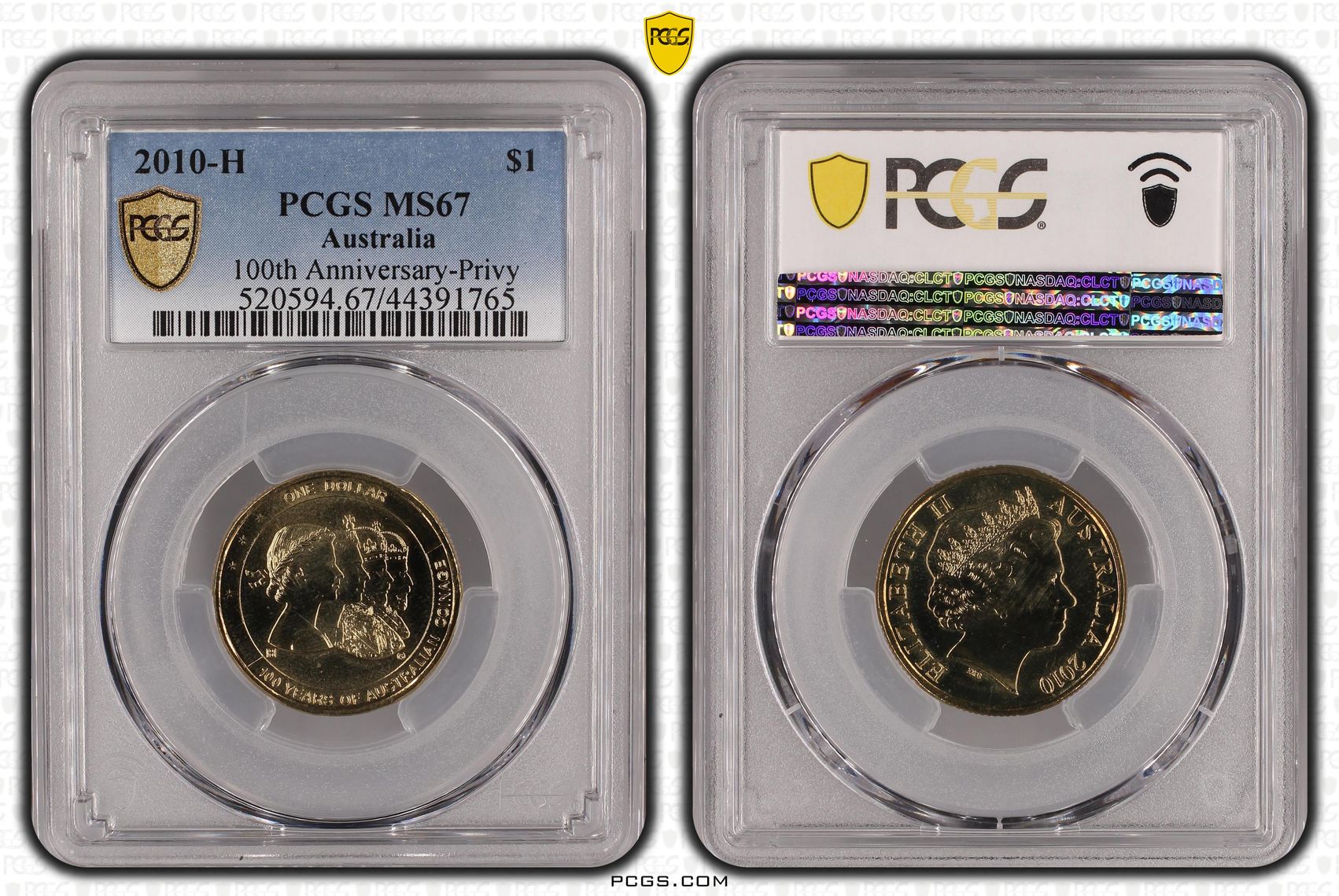 2010-H Australia One Dollar, $1 100th Anniversary-Privy PCGS - MS67 POP 5/0 -765