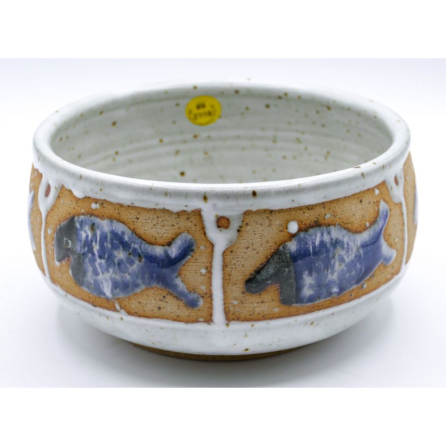 Ralph & Lorene Spencer Glazed Pottery Bowl w/ Fish Design 3.75''