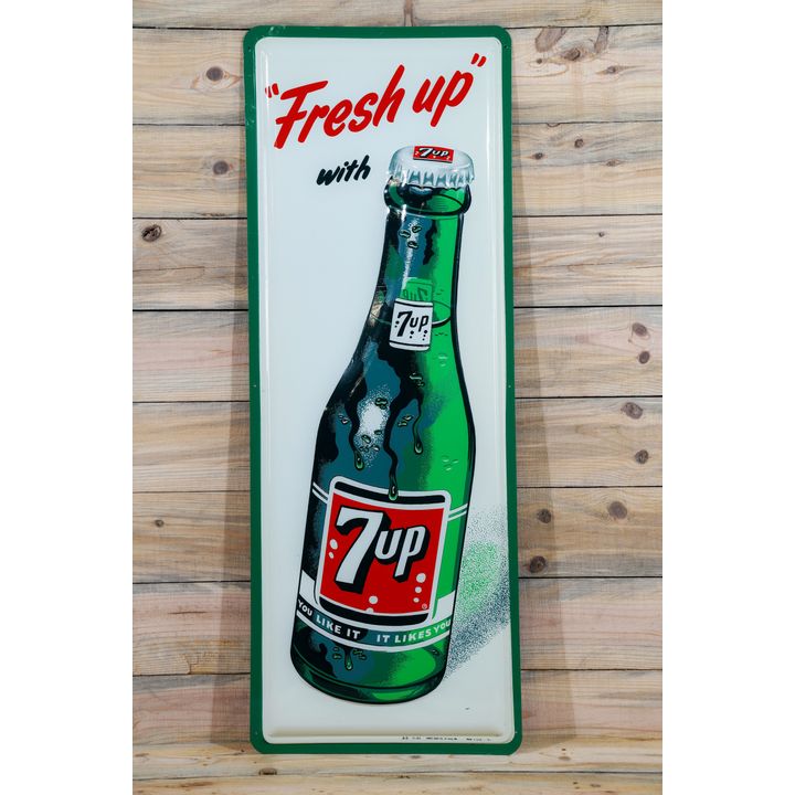 Fresh Up 7up Single Sided Tin Embossed Metal Vertical Sign TAC 9.5