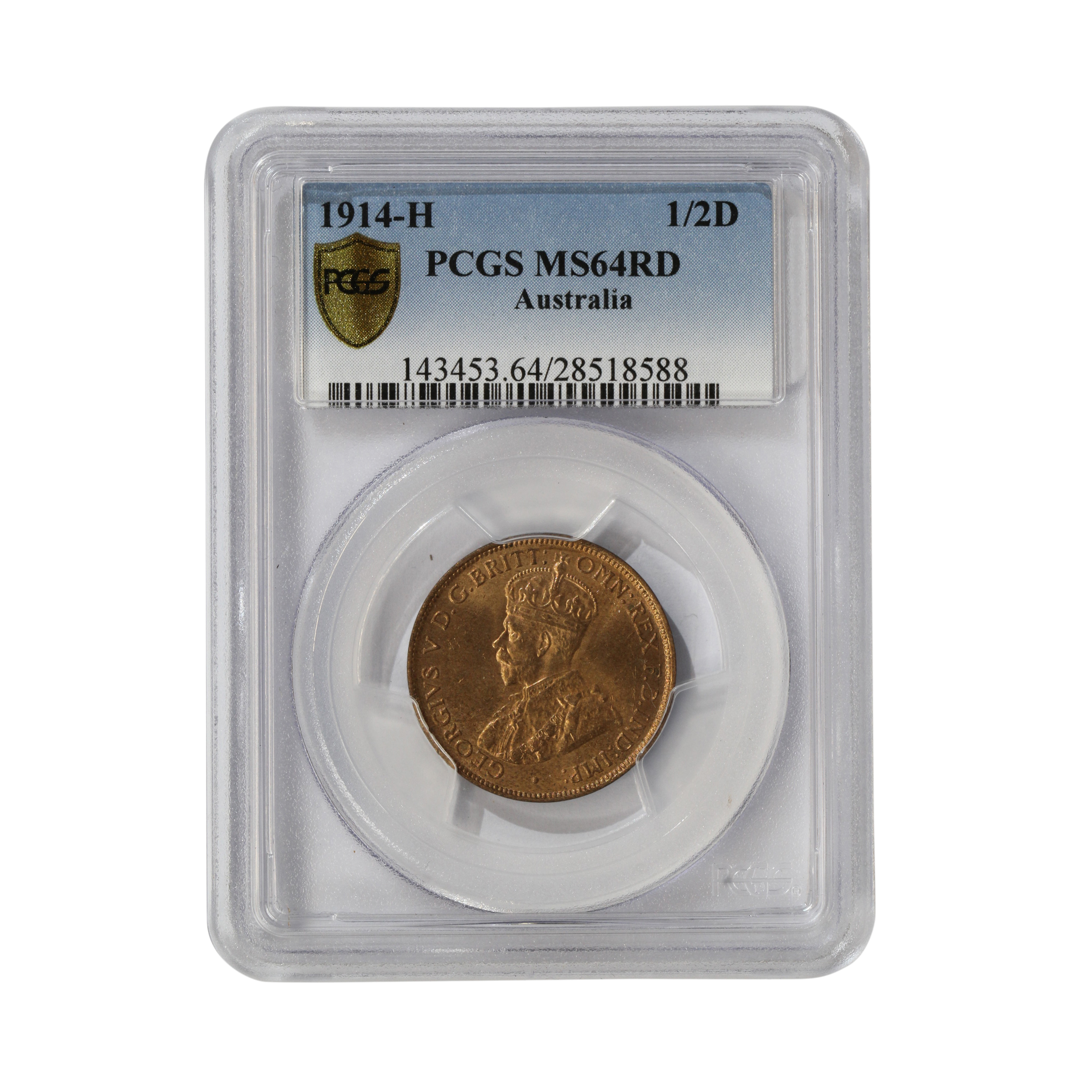 George V, Halfpenny, 1914-H, MS 64 RD