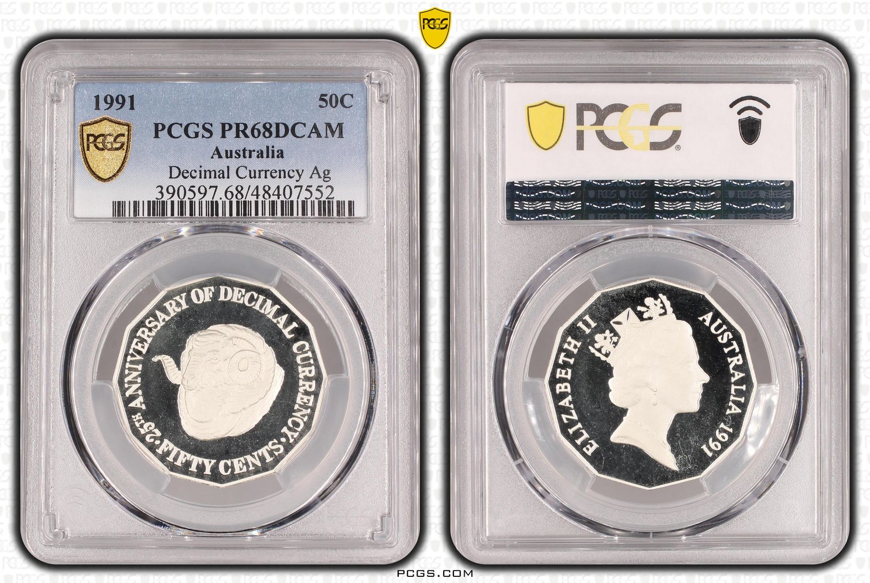 Elizabeth II, Decimal Currency Ag , Fifty Cent, 1991, PCGS PR68DCAM