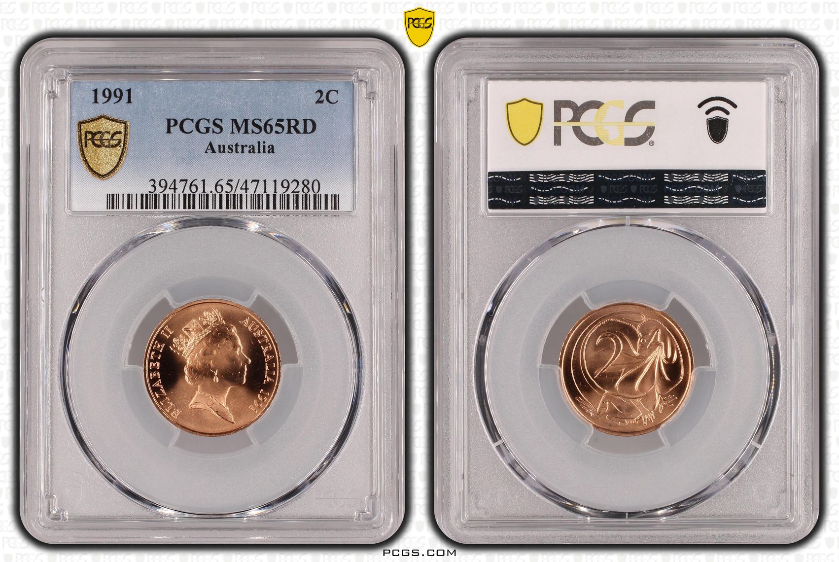 Two Cent, 1991, PCGS MS65RD