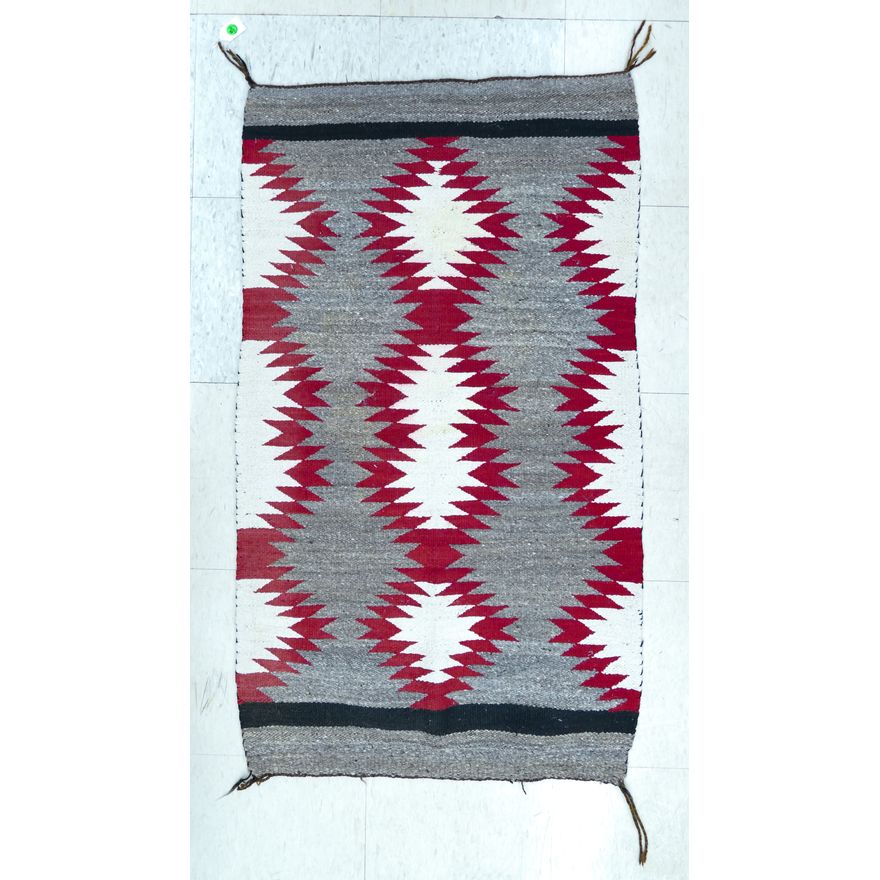 Navajo Grey, Red and White Woven Rug 3'8''x2'2''