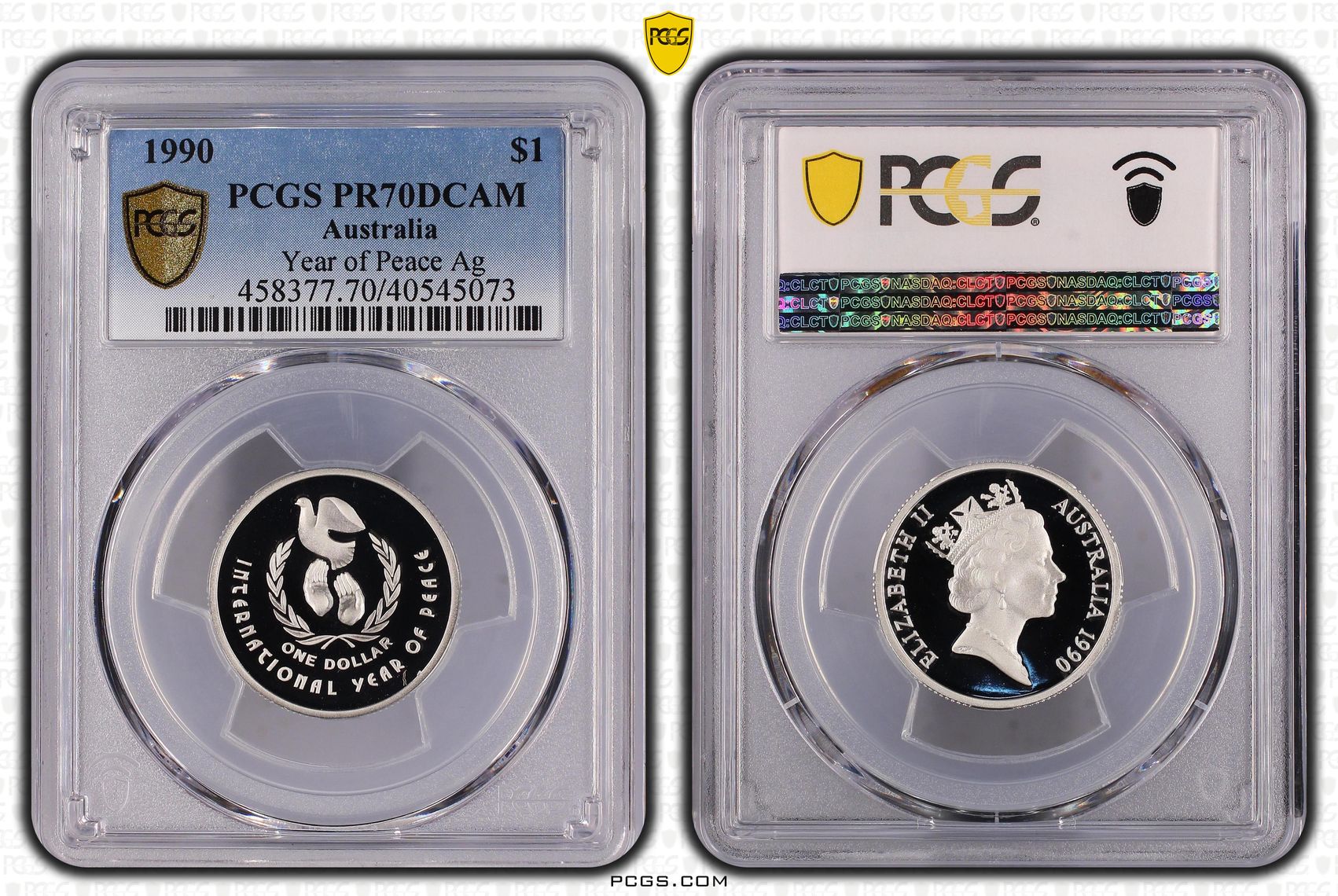 352 · 1990 Australia One Dollar, $1 Silver Peace PCGS - PR70DCAM POP 25/0 -073