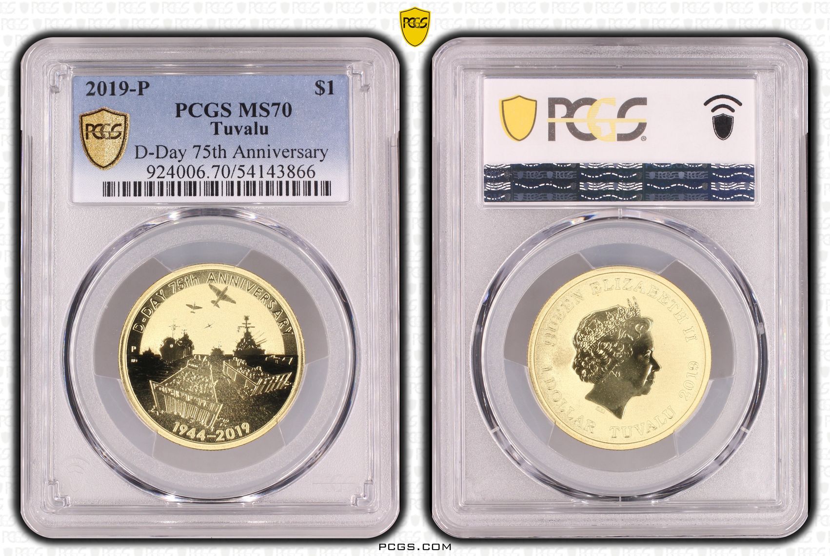 Tuvalu, D-Day 75th Anniversary, POP 14/0, One Dollar, 2019-P, PCGS MS70