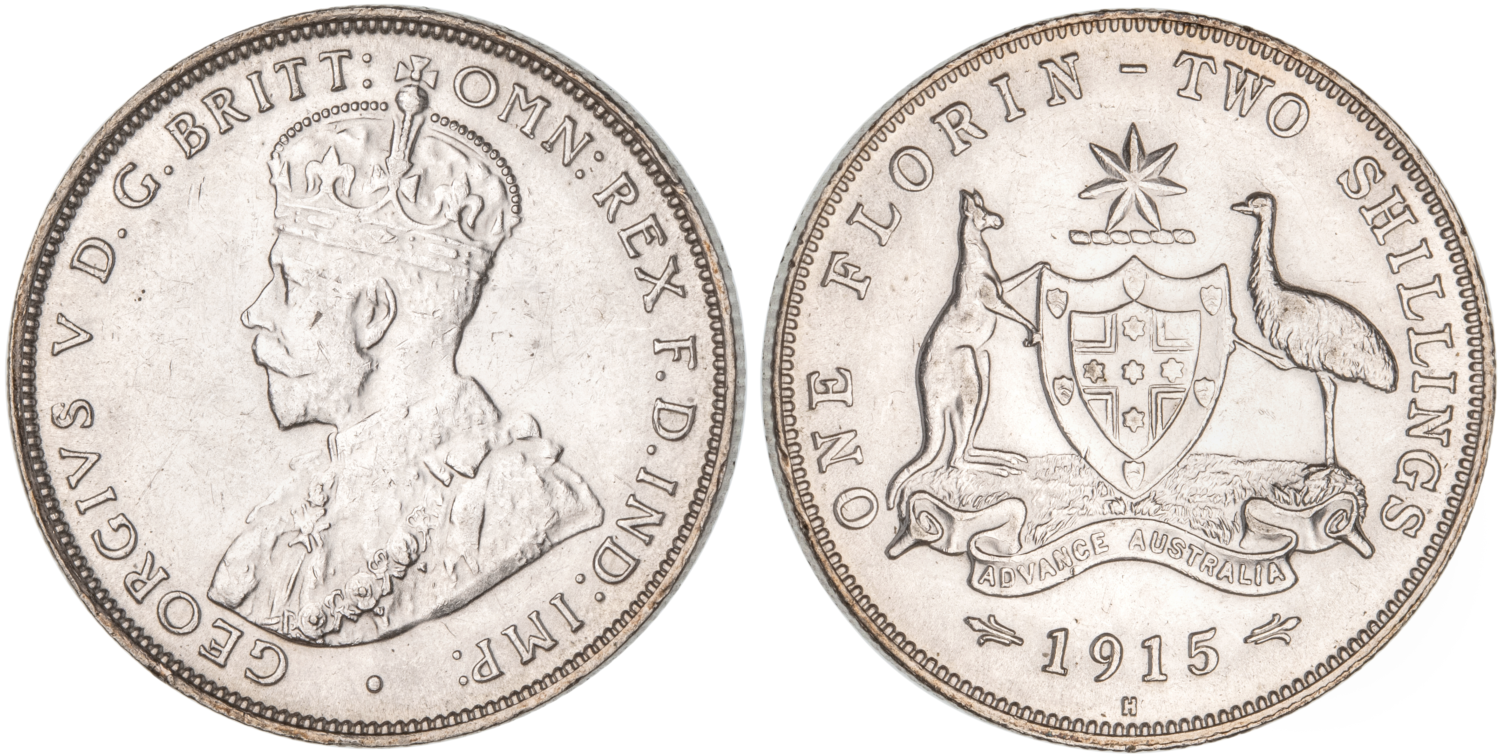 George V, Florin, 1915-H, gEF