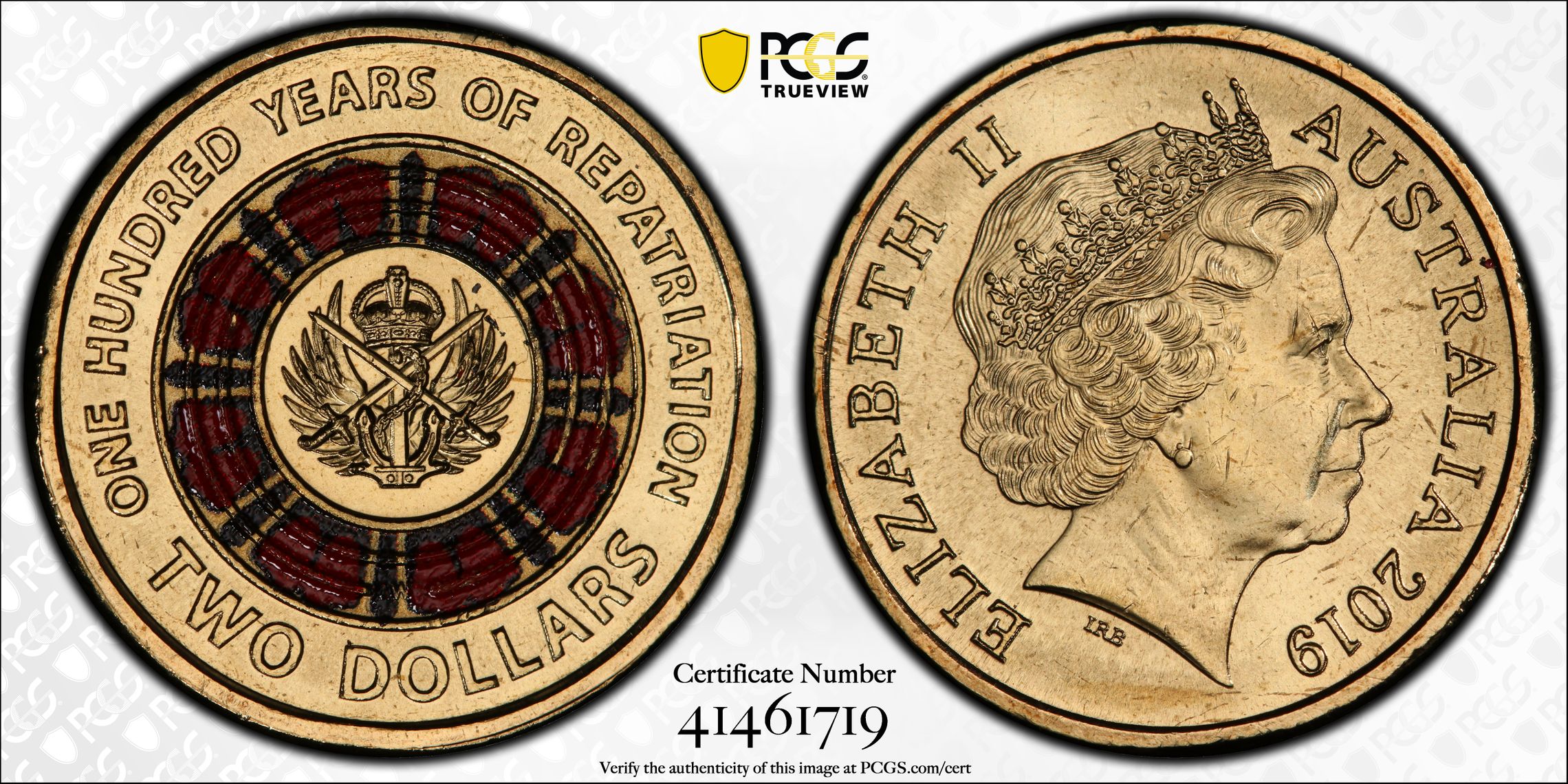 100 Years of Repatriation Colourised, Two Dollar, 2019, PCGS MS66