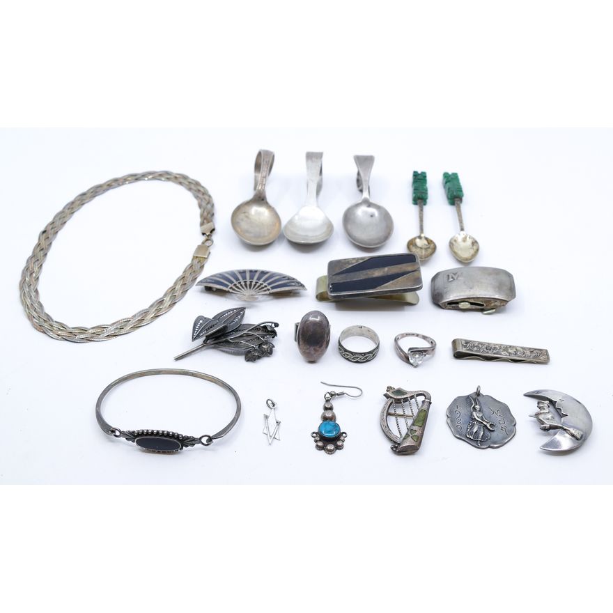 Box Misc. Sterling Jewelry and Baby Spoons - 227 Grams TW