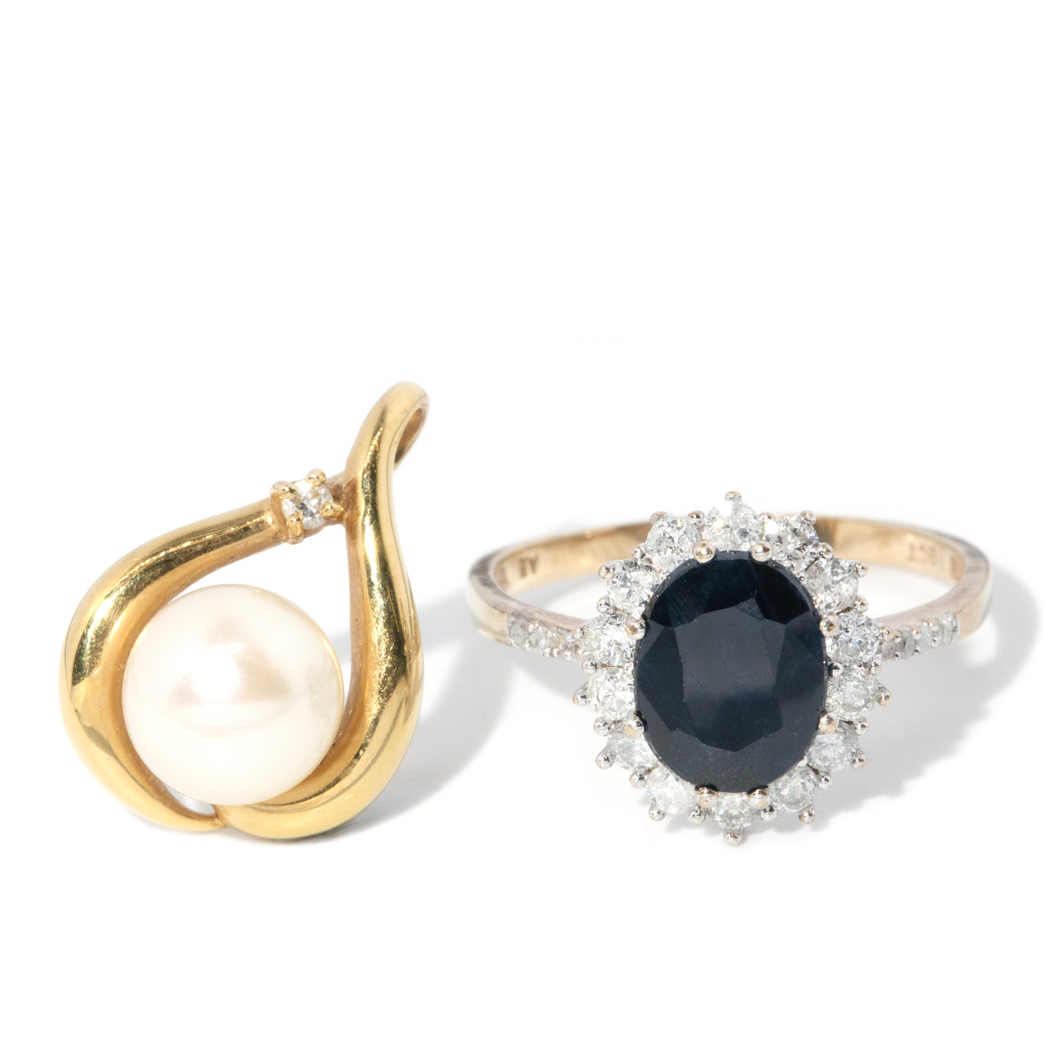 Sapphire & Diamond Ring, Pearl & Diamond Pendant