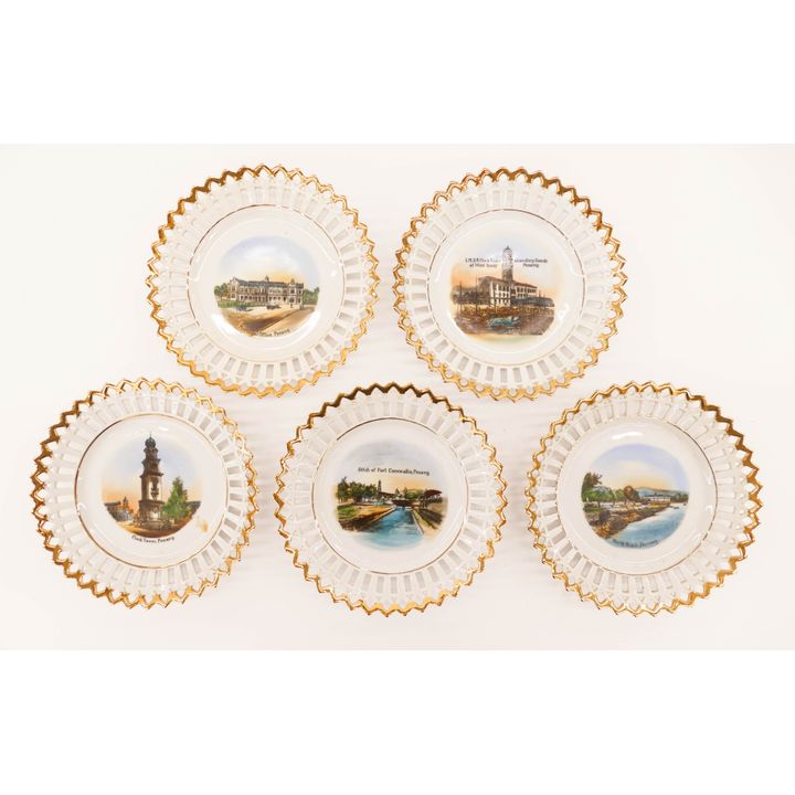 5pc Antique Penang Malaysia Souvenir Dishes 6"