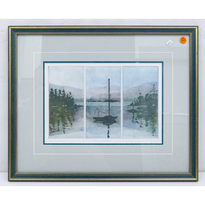 Signed Kemp "Blue Lagoon" Aquatint Etching Framed 17" x 20.5"