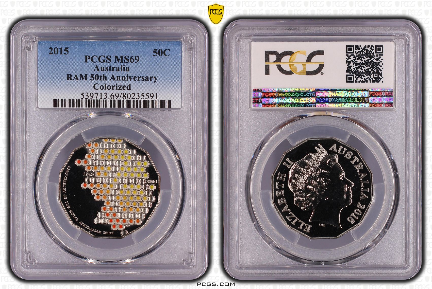 Elizabeth II, RAM 50th Anniversary Colorized, Fifty Cent, 2015, PCGS MS69