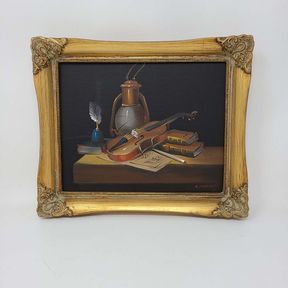 L. Habady Oil on Canvas Still Life with Violin