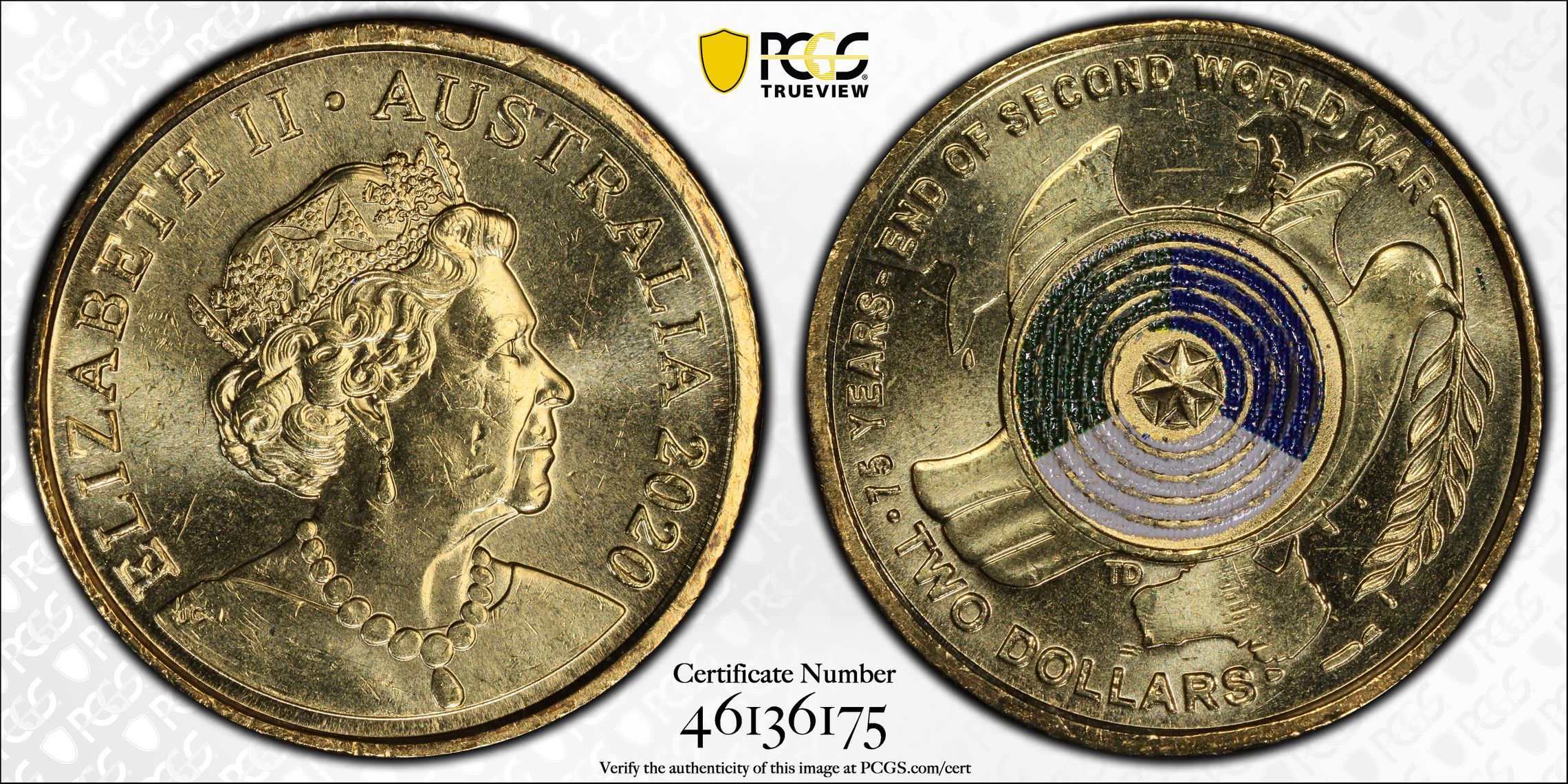 Elizabeth II, 75th Ann End of WWII, Two Dollar, 2020, PCGS MS64