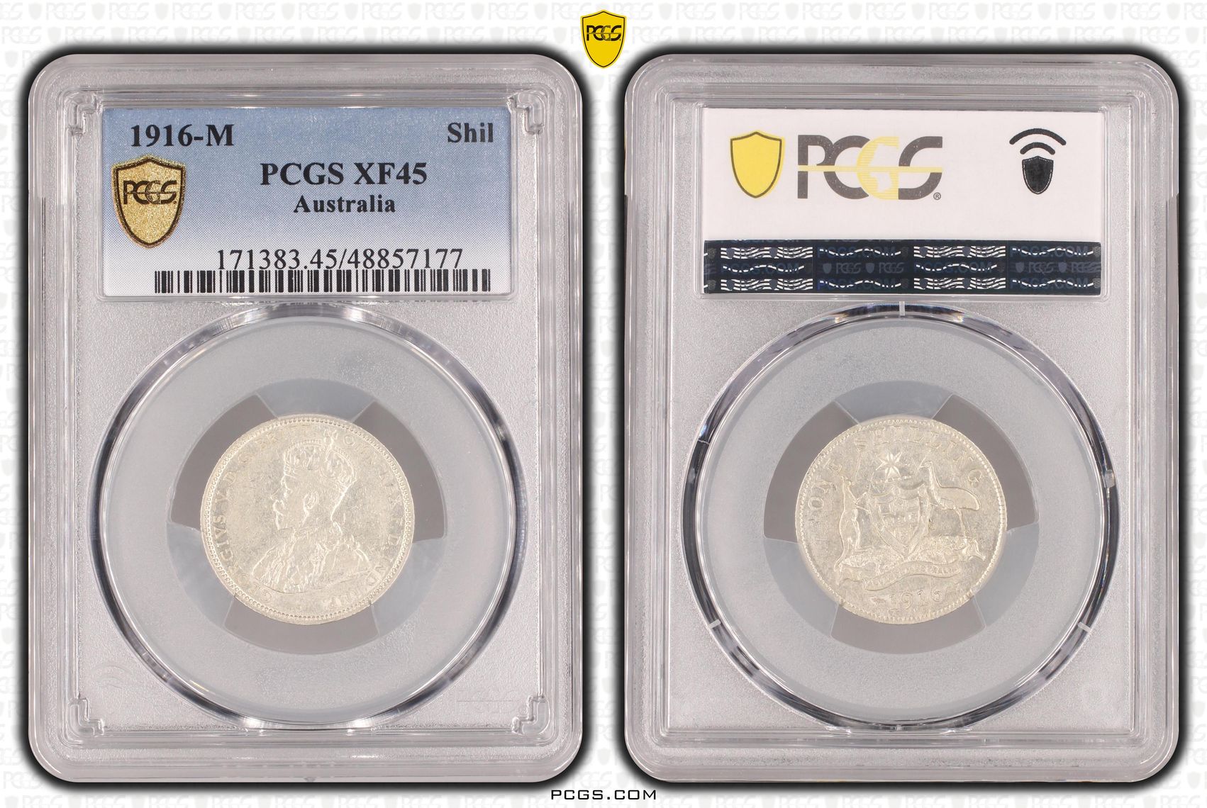 Shilling, 1916-M, PCGS XF45