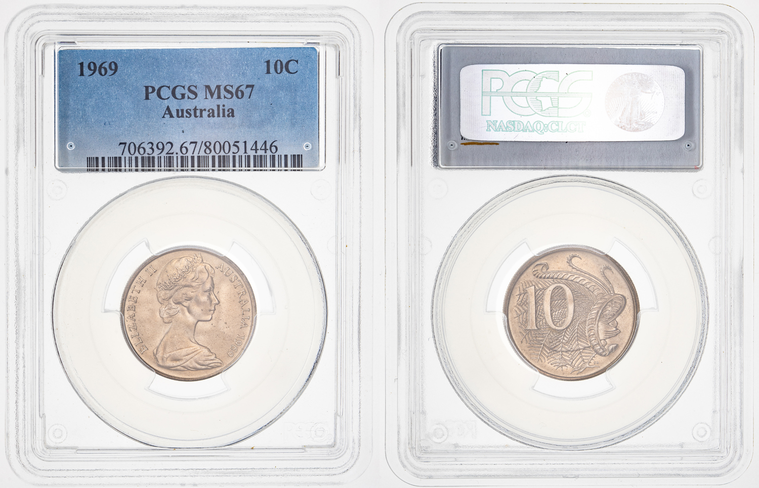 Ten Cent, 1969, PCGS MS 67